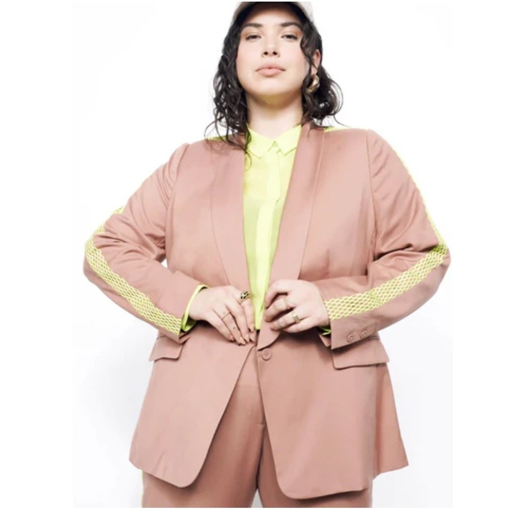 Wildfang The Empower Tux Blazer Pink Cocoa Neon‎ Green M Office Party Statement